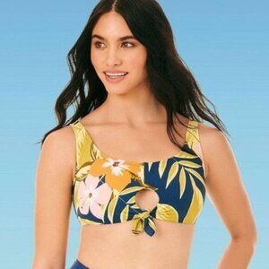 Beach Betty By Miracle Brands Slimming Control Navy Tie Front Floral Bikini